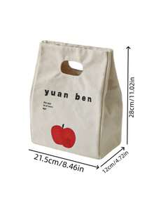 Haus Hana 1pc/2pcs Portable Thermal Food Carry Pouch, Sturdy Heavy Canvas Fabric With Heat Preserving Inner Layer, Minimal Fruit Text Graphic Spacious Snack Container For Daily Travel Workplace Meal Arrangement, Gift For Daily Commuting Adults Birthday Gift - Multicolor - View 14