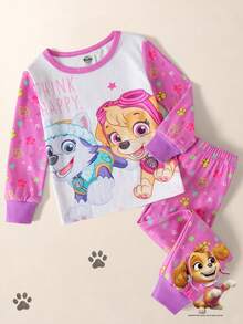 Maija Kids SHEIN | PAW Patrol Maija Kids 少女印花長袖上衣與長褲家居服套裝 - 彩色 - 查看 4