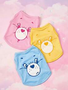 Care Bears X PETSIN PETSIN 3 pièces Ensemble de débardeur pour animal de compagnie avec motif mignon d'ours amoureux, comprenant du rose, du bleu et du jaune. Matériau doux, respirant et confortable à porter. Style décontracté d'été, idéal pour la promenade quotidienne, le jeu et la détente à la maison - Multicolore - Voir 1