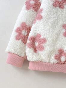 Cozy Pixies Baby Girl Flower Print Fuzzy Sweatshirt Sweatshirt ,Baby Girlbaby Pullover - Beige - View 3
