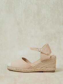 Styleloop Sandalias de tacón alto para mujer con tiras cruzadas de goma y cuerda de paja - Albaricoque - Ver 3