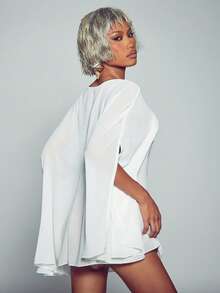 Normani Summer/Autumn Festival Party  Prom Graduation Prom Casual Vacation Country Y2k Women's Solid Color Boat Neck Split Sleeve Sexy Top - White - View 5