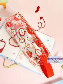 1 pieza Estuche de lápiz de PVC con diseño de capibara - Bolsa con cremallera de una sola capa de gran capacidad - Bolsa de bolígrafos impermeable para la escuela y la oficina - Rojo - Ver 2