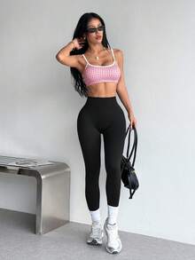 Dewbera Dewbera Women's Solid Color High Waist Leggings Equestrian Riding Pants - Black - View 7