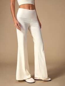 Nuvra Women's Casual Versatile Solid Color Flare Leg Pants - Apricot - View 3