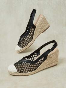Styleloop Ladies, Rubber Band Cross Strap, Straw Rope, Sandals, High Heels. - Black - View 7