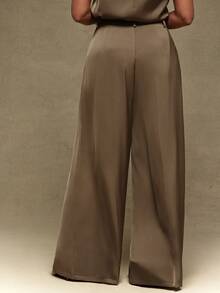 Vixey Matte Satin Wide Leg Trousers, Summer/Spring Work Office Pants, Desk To Dinner, Work To Weekend, Day To Night, Tailored Pants, Versatile Style - Brown - View 5