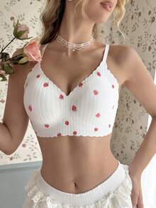 CottageSlumber 1pc Romantic Strawberry Print Chain Fabric Wavy Edge Seamless Jelly Glue Adhesive Bra - Red and White - View 3