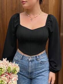 SHEIN MOD Blus Ukuran Plus - Hitam - View 3