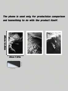 3Pcs Surf Theme Canvas Wall Art Set – Monochrome Wave Beach Photography Print For Living Room Office Decor, Gift (Unframed) - multicolor - View 4