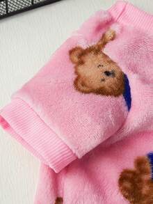 PETSIN 1pc Fleece Pink Bear Print Pet Sweatshirt Without Hat For Keeping Warm - Multicolor - View 8