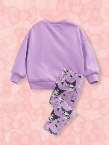HELLO KITTY AND FRIENDS | SHEIN 女婴卡通  印花紫色休闲圆领运动衫和紧身裤套装，春秋 - 彩色 - 查看 2