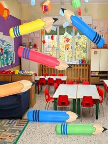5pcs Large Colored Pencil Shaped Aluminum Foil Balloons, Cartoon Pencil Shaped Giant Inflatable Decorations, 27.5-Inch Fluorescent PVC Crayons, Hanging Pencils For School Opening Ceremony Decoration - Multicolor - View 3