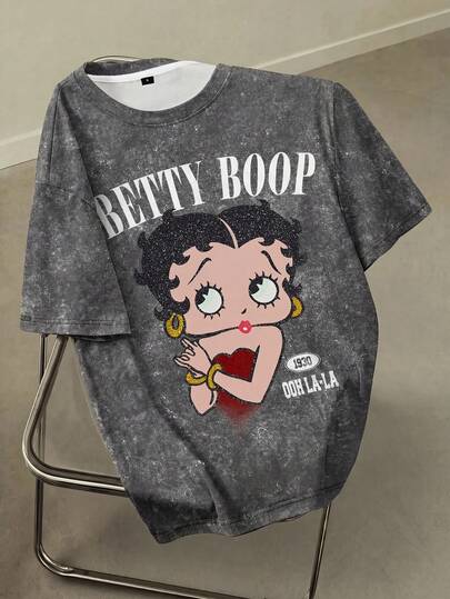 Betty Boop x SHEIN Camiseta casual de mujer con estampado gráfico