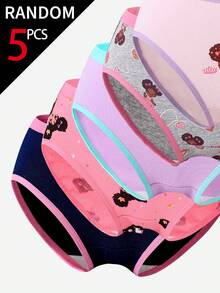 SHEIN 5条装女童时尚休闲内裤，采用可爱的跳舞公主卡通图案，颜色随机，包含粉色、紫色、藏青色和灰色。内裤采用柔软可追溯的棉质针织面料，高弹力贴身设计，适合日常穿着，四季皆宜，亲肤舒适。 - 彩色 - 查看 8