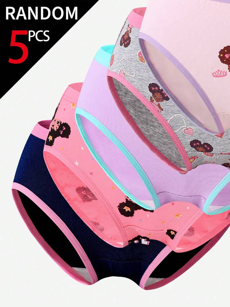 SHEIN 5-Piece Girls Toddler Casual Underwear Briefs,Cute Dancing Princess Cartoon Cotton Knit Panties In Light Pink,Purple,Navy,Grey,Soft Snug Fit 5 Random - Multicolor - View 8