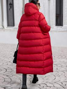 EURMUSE Premium Quality, Keep Warm Feature Maxi Lenght Puffer Wintercoat - Red - View 2