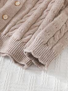 Cozy Pixies Baby Girl Solid Color Peter Pan Collar Long Sleeve Cardigan Sweater - Khaki - View 10