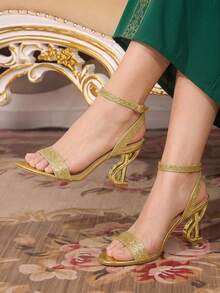 CUCCOO TILAWA Damen Schuhe klassisch einfach modisch Damen High Heel Sandalen mit dünnen Riemen und großen glänzenden Strass Steinen Heterosexuelle High Heel Sandalen für Dates, Nachmittagstee und Bankette - Glitzer Gold - Übersicht 8