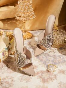 CUCCOO TILAWA Elegant Metal Pointed Women's High Heels - A Delicate Rhinestone Design With A Slip-On Design, Perfect For Parties And Formal Events, Stilettos - Rose Gold - View 1