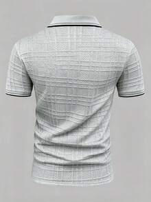 EGENSIO 男士拼色休閒百搭日常短袖 Polo 衫 - 淺灰色 - 查看 2