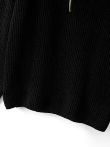 GlowEve CURVE Plus Size Casual Zip-Up Pullover Sweater With Reversible Collar And Long Sleeves Winter - Black - View 5