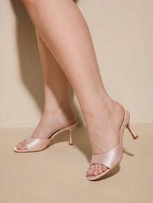 CUCCOO CURVES Women's Round Toe Light Plate Design Daily Versatile Fashion Wide Last High Heels - Pink, satin - View 4