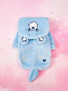 Care Bears X PETSIN 1件藍色心形熊刺繡寵物角色扮演連帽衫，附3D尾巴，天鵝絨保暖套頭衫，適用於貓狗，秋冬加厚，適合室內依偎或戶外玩耍 - 藍色 - 查看 2