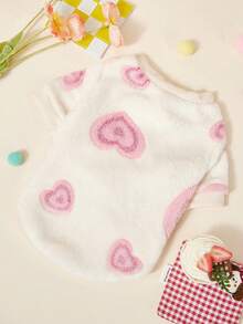 PETSIN 1pc Pink Heart Flannel Pet With Color Blocking, Anti Shedding, Gentle Thickening, And Warm Pet Clothing - Multicolor - View 5