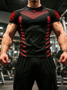 GymBeat 男士對比色印花短袖修身運動T恤 - 彩色 - 查看 8