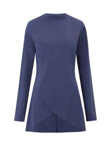 Swim Mulvari Indigo Blue Round Neck Long Sleeve Double Layer Asymmetrical Hem Loose Casual Sports Set - Multicolor - View 8
