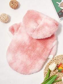 PETSIN 1pc Pet Cat/Dog Plush Warm Comfortable Light Brown Tie-Dye Fashion Hooded Sweatshirt - Multicolor - View 3