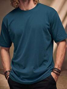 Fenqiro Men's Solid Color Short Sleeve T-Shirt - Blue - View 1