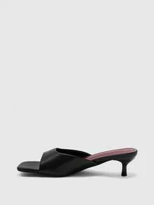 CUCCOO BIZCHIC Women's Spring/Summer New Black One-Piece Open Toe High Heel Sandals, Minimalist Fashionable Comfortable Versatile Commuter Sandals - Black PU~ @ - View 3