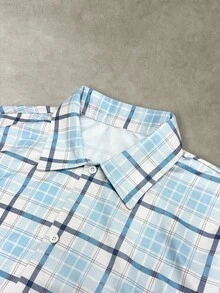 STEELVANCE Men's Casual Plaid Patchwork Shirt, Spring/Autumn Back-To-School Grad Office Work Construction Blue And White - Multicolor - View 4