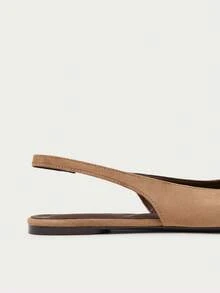 Nöista Beige Suede-Effect Slingback Flat With A Pointed Toe And Clean Lines, Offering An Elegant And Timeless Silhouette. - Khaki - View 4