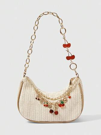 Kawaii 1 Pezzo, Borsa da spiaggia estiva serie stella marina con conchiglie intrecciate, borsa a tracolla in paglia da donna (fatta a mano e incollata, la posizione della corda intrecciata è