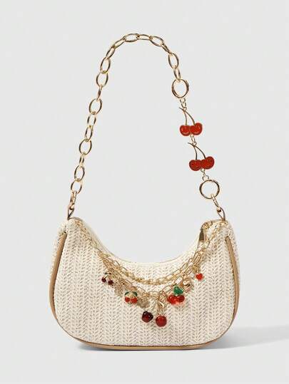 Kawaii 1 Piece, Summer Beach Star Fish Series Shell Woven Shoulder Beach Bag, Women's Straw Handbag (Hand-Pasted And Made, The Position Of The Woven Rope Is