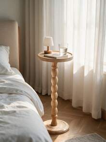 One Modern‑Style Round Wooden Side Table, Tea Table, Small Wooden End Table, Multi‑Functional Base. Suitable For Living Rooms, Beside Sofas, Bedrooms, Plant Stands And Home‑Decor Furniture; Applicable For Living Rooms, Bedrooms And Bedside Areas - Multicolor - View 9