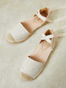 Styleloop Ladies, Straw Twine, Herringbone Straps, Flat Shoes. - Apricot - View 9