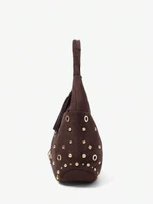 Viva Strut Women's Fashionable Personalized Street Cool Retro Brown Suede Rivet Metal Buckle Shoulder Bag, Daily Commute To Work Shopping To School - Brown - View 4