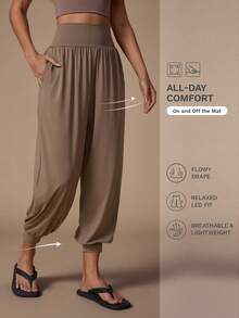 Nuvra Celana Jogger Kasual Wanita Warna Polos dengan Saku - Khaki - View 1