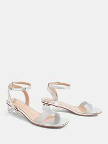 CUCCOO TILAWA Sepatu Wanita Modis, Sandal Hak Tinggi Perak dengan Hiasan Kristal Kaca dan Berlian Imitasi, Cocok untuk Pesta di Luar Ruangan, Sepatu Musim Semi dan Musim Panas - Perak - View 3