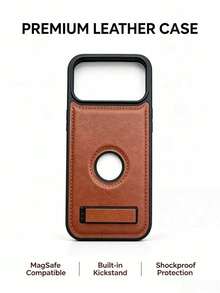 1pc Premium PU Leather Textured Phone Case With Stand, Shockproof, Compatible With IPhone 17 Pro Max Plus - Brown - View 2