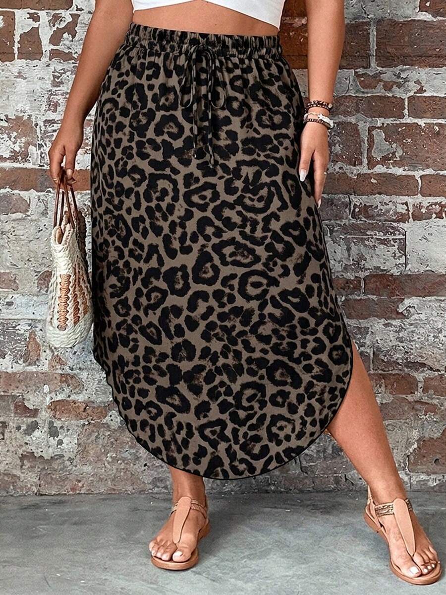 Comfylo Falda de Talla Grande con Estampado de Leopardo, Estilo Minimalista Casual, Adecuada para el Verano - Multicolor - Ver 1
