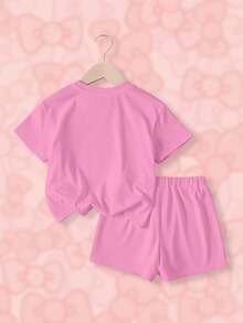 HELLO KITTY AND FRIENDS | SHEIN Cartoon Print T-Shirt And Shorts Set For Young Girls - White - View 2