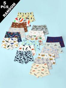(5 Random Pieces) All-Season Boys Cool Dinosaur Print Cartoon Boxer Briefs Blind Box Style - Multicolor - View 2