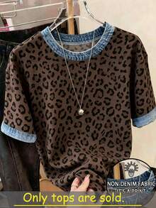 Resyla Plus Size Leopard Print Graphic T-Shirt, Summer , Fashion Gift For Sisters, Gift For Moms, Casual Minimalist Style Top - Multicolor - View 1