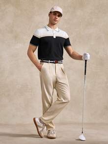 Courvante Men's Slim Fit Short Sleeve Colorblock Striped Knit Polo Shirt - Multicolor - View 2