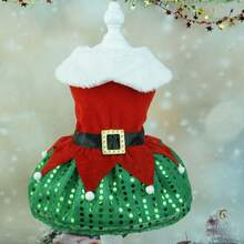 1pc Pet Christmas Dress Classic Clasp Christmas Tree Sequined Dogs And Cats Christmas Dress - Red - View 8